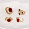 Vintage Red Drip Oil Geometric Rings for Women Stainless Steel Gold Color Heart Opening Adjustable Finger Rings Jewelry New