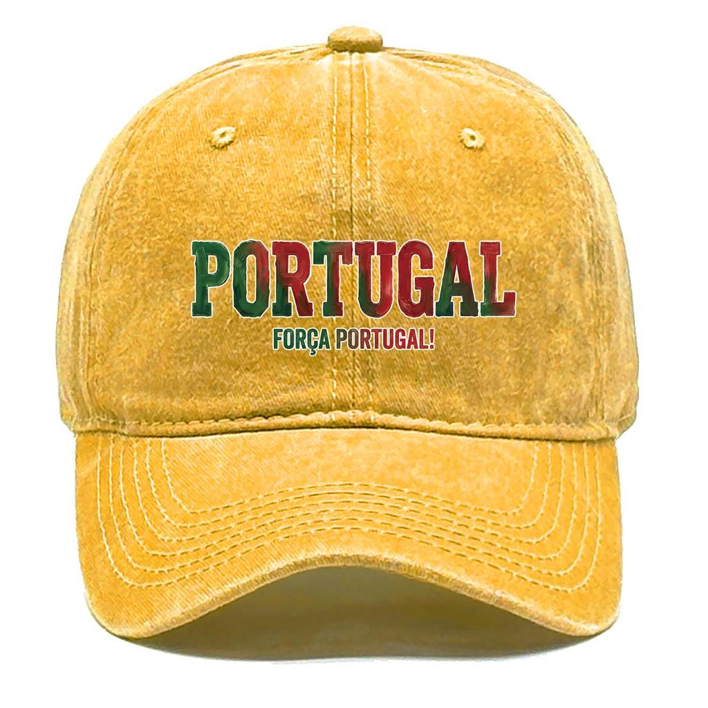 "PORTUGAL" "FORCA PORTUGAL" Flag Printed Baseball Hat , Adjustable Baseball Cap Curved Brim Retro Headwear Distressed Woman's Cap