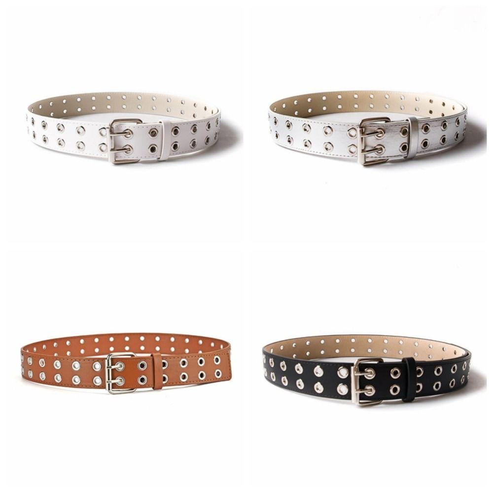 Punk Double Row Hole Belt Wide Side Hip-hop Waist Belt PU Leather Star Waistbands  Female/Girls