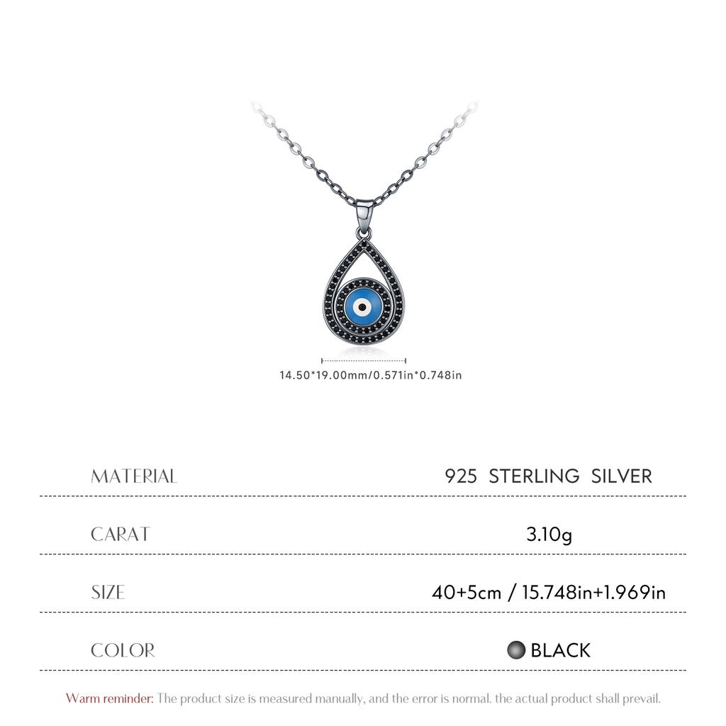 Collier Goutte d'Eau Dorée Noire en Argent Sterling 925 Pendentif Yeux Bleus Charmants Colliers pour Femmes Bijoux Fins