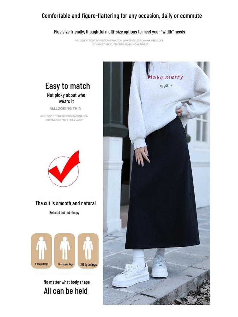 Gray A-line High Waist Women's Skirt - Spring/Autumn 2025 Tencel Hip-Hugging Mid-length with Split
