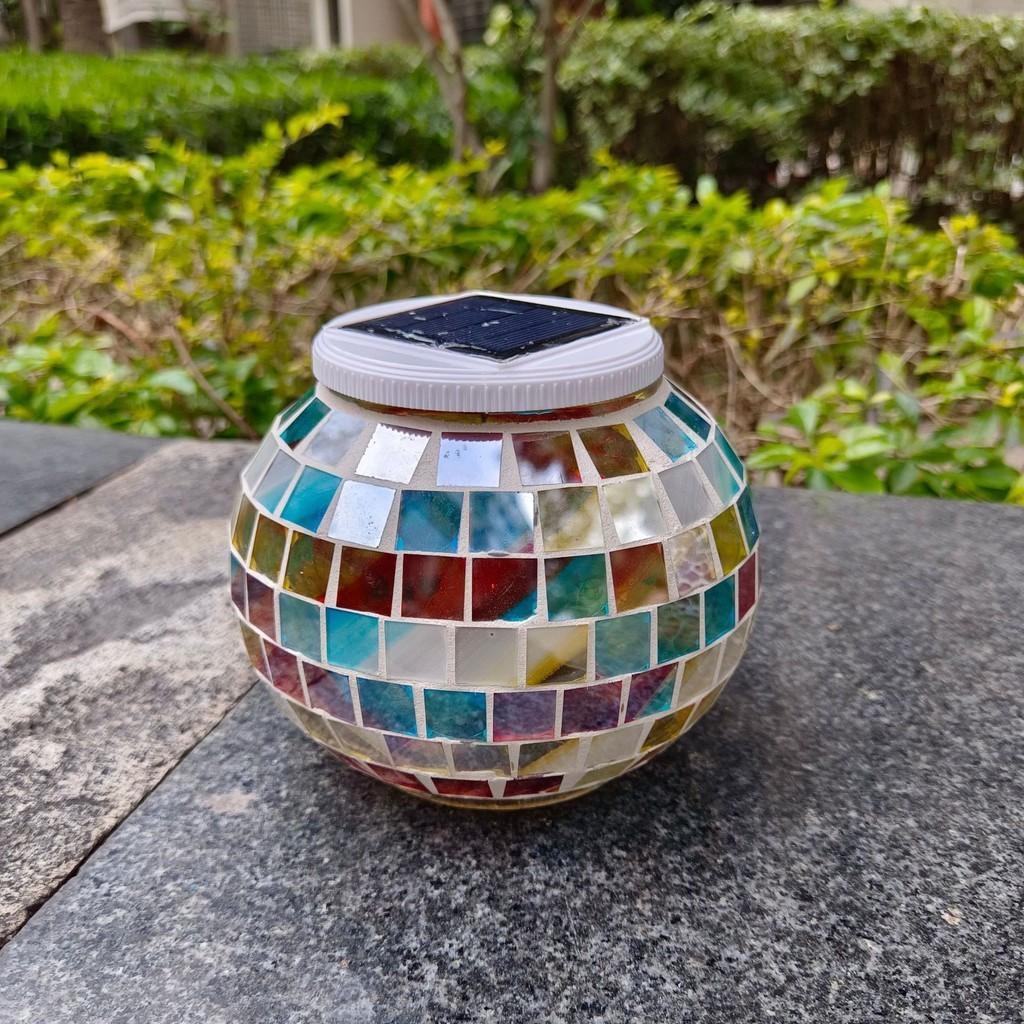 Changing Color Solar Glass Mosaic Sphere Led Garden Light Lanterns Gift Rainbow