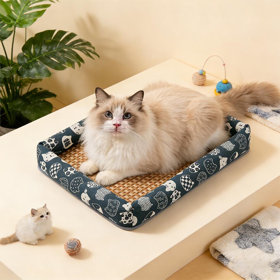 Hot Summer Cat Nest Pet Cooling Mat Dog Cooling Sofa Breathable Pad Moistureproof Rattan Wear Cat Puppy Basket Mats Cama Para