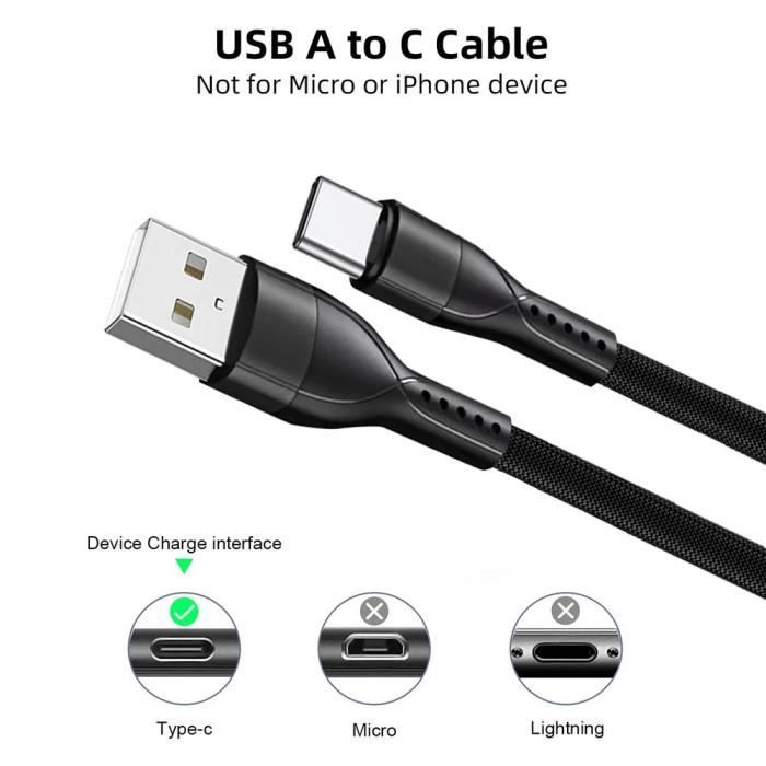 Câble USB-C - BOOLING - 1M - Nylon Tressé - 3A - Compatible Xiaomi Redmi 14C/13C/Note 13 5G/Redmi Note 14 5G