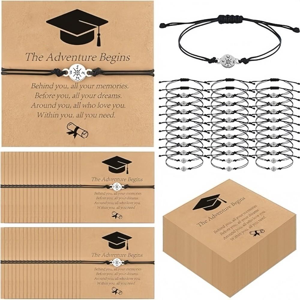 The Adventure Begins Graduation Compass Bracelet Hand Woven Meaningful Keepsake Friendship String Bracelet Doctoral Cap Gift Box