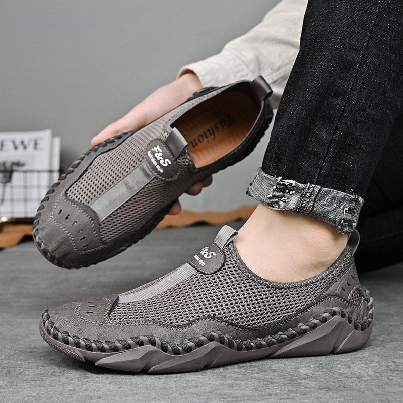 Summer Men Loafers Patchwork Leather Mesh Casual Shoes Man Beach Shoes Slip-on Soft Sole Male Breathable Driving Flats 48 Yard