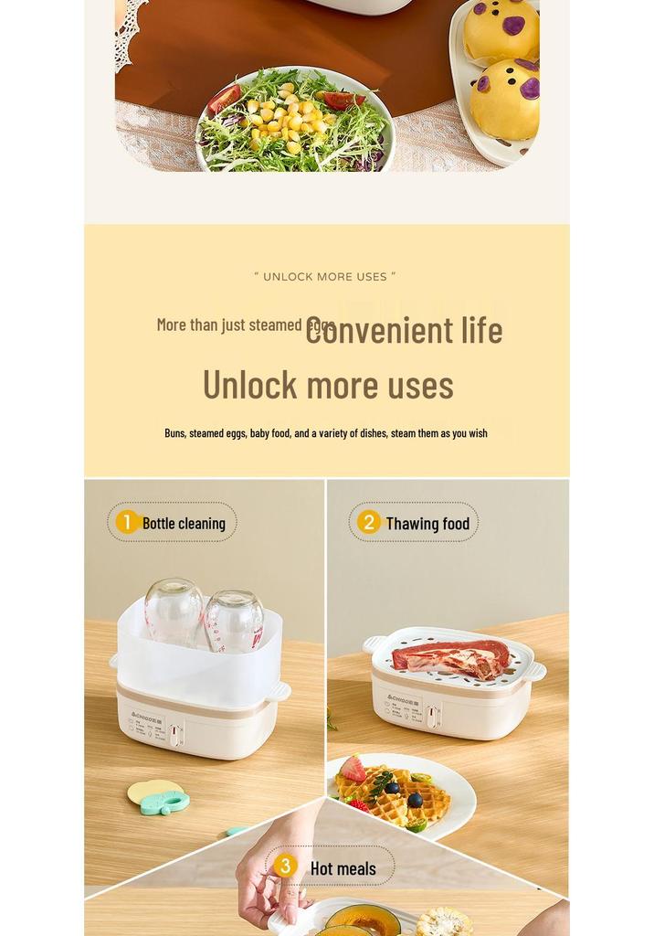 Automatic Egg Boiler & Breakfast Multi-Cooker with Power-Off Feature - Double-Layer, Ideal for Dorms & Homes