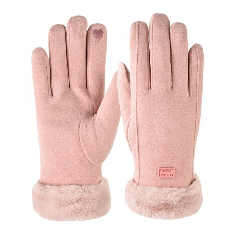 German velvet gloves for men and women to keep warm in autumn and winter, velvet outdoor riding touch screen Korean version simple hair mouth