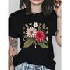 Women's Style Black Vintage Dahlia Flower T-Shirt - Soft Relaxed Fit Short Sleeve Round Neck Top, Casual All-Season Comfortable Blouse for Daily Wear