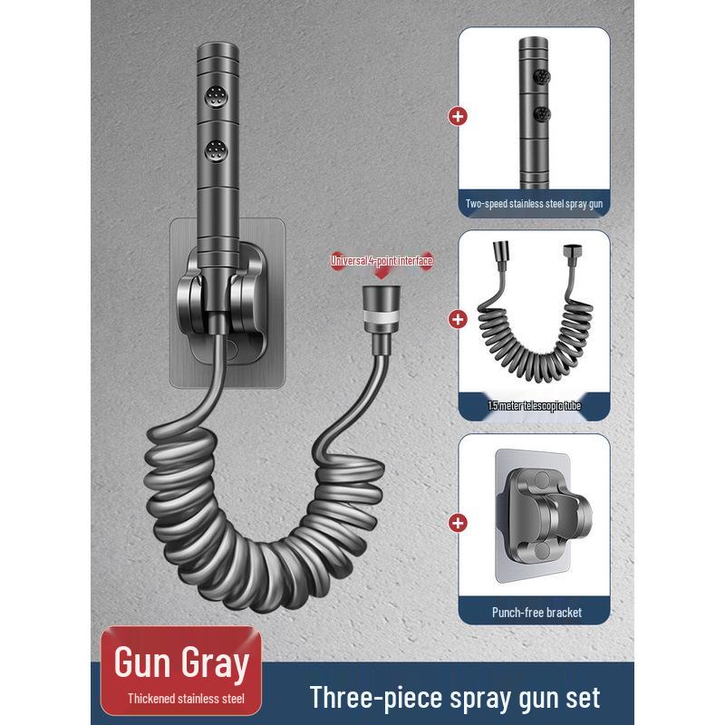 Gunmetal Grey Dual Outlet Angle Valve with Sprayer - Three-Way Toilet Companion