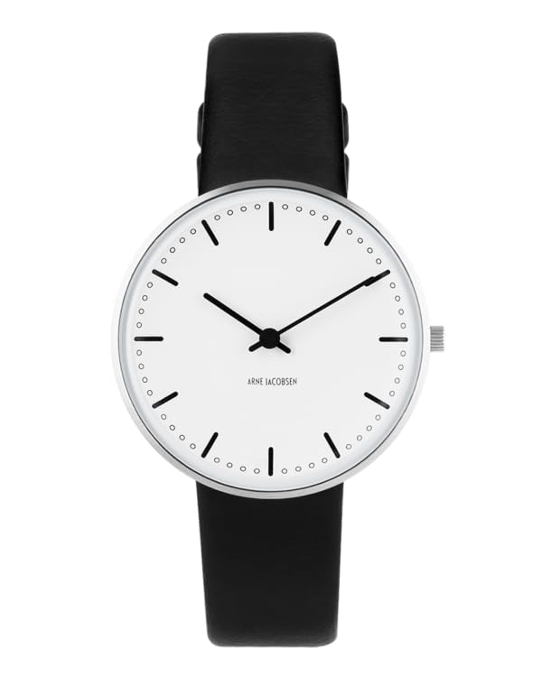 

ARNE JACOBSEN Scandinavian waterproof for everyday use design without second CITYHALL black leather Watch, 34mm, design, (silent hand), 53201-1601, чорний