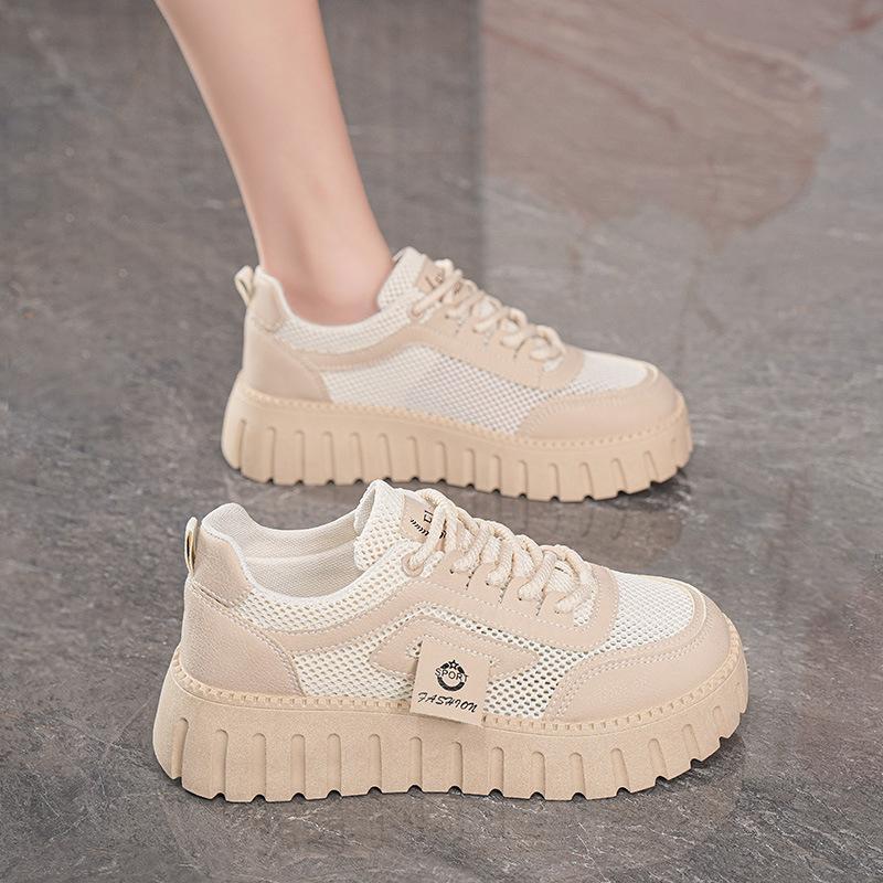 

Summer women s shoes breathable hollow net shoes women s Korean version versatile platform white shoes sports and leisure board shoes 35