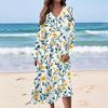 Women's Casual Fashion Floral Print V-neck Long Sleeve Waist Long Dress