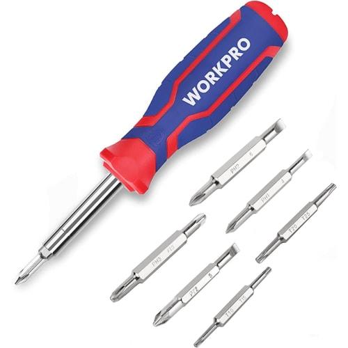

WORKPRO 14-in-1 Interchangeable Screwdriver Set with Cr-V Steel Torx, Phillips, and Pozidriv Screwdriver Handles, Dual-Use Head Bit Set for Repair, Au