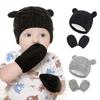 Windproof Fleece Lining Warm Baby Winter Beanie Hat Gloves Set Newborn Knitted Hats Children Cap