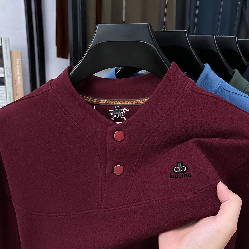 2025 Trendy Men s Two-Button V-Neck Long-Sleeve Hoodie T-Shirt Medium