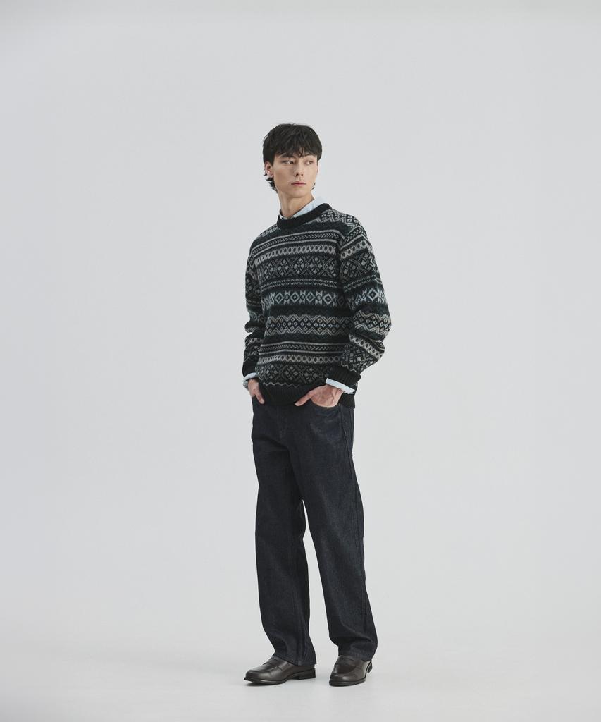 Guernsey Woollens Port Doyle Fair Isle Crewneck Sweater - Black