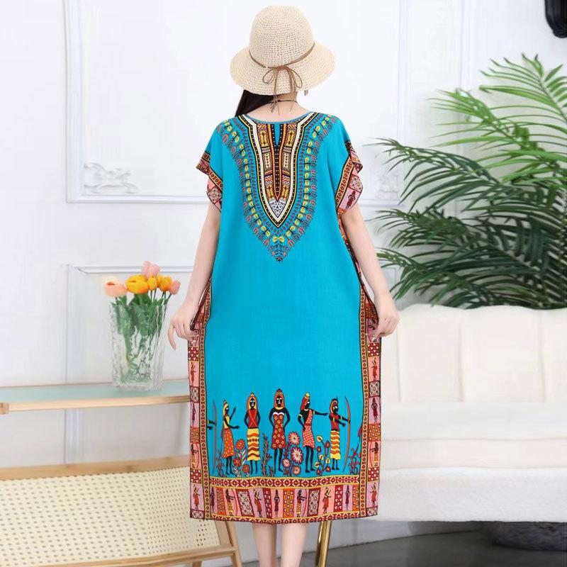 Thai Dress Medium and Long Loose Casual Large Size Meat-covered Seaside Beach Cotton Silk Dress