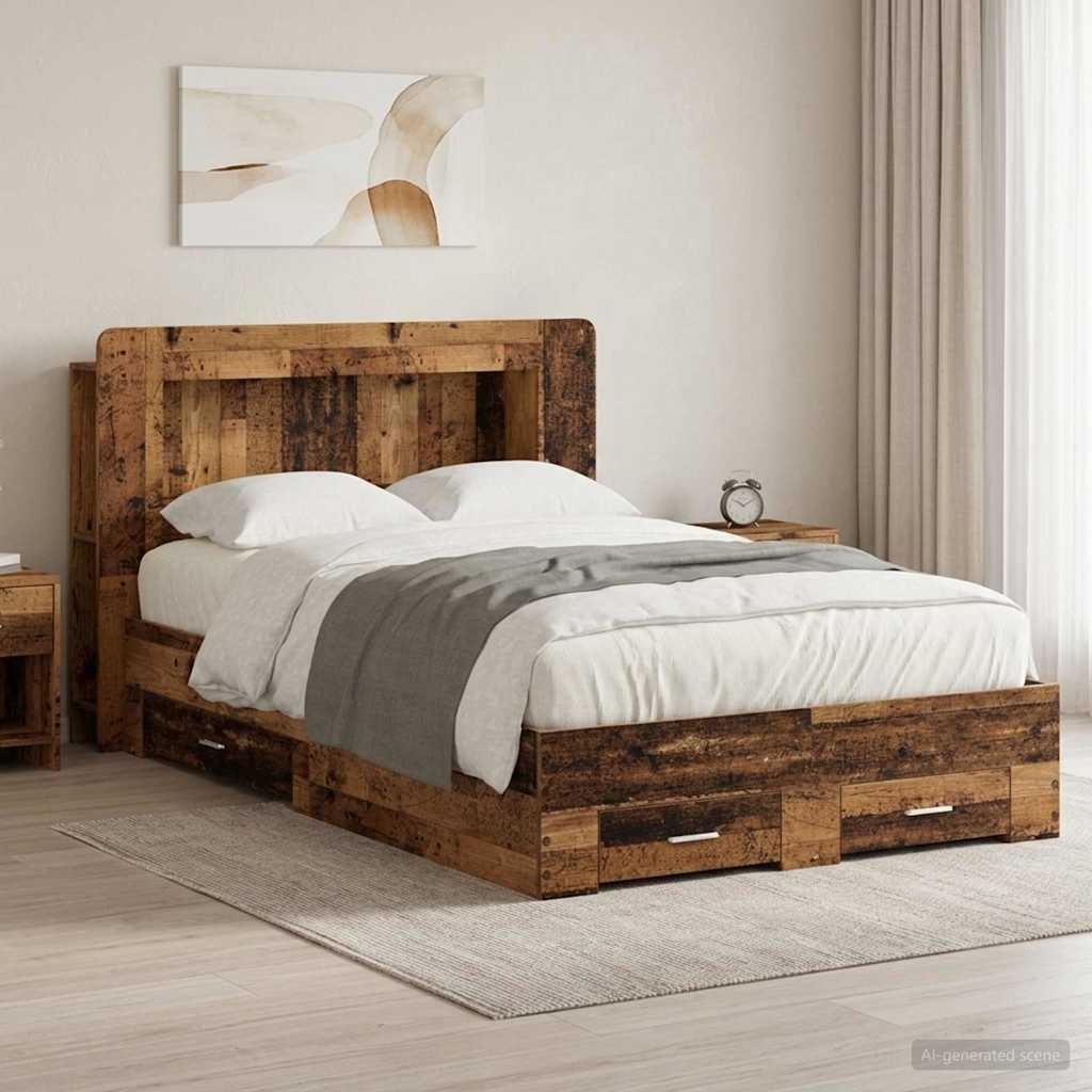 Bed Frame with Storage Space Reclaimed Wood Look 120 x 190 cm Engineered Wood