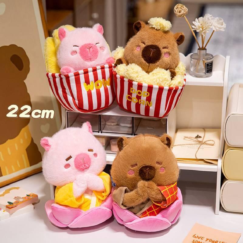 Popcorn Capybara Lotus Fries Plysjleketøy Tegneserie Kosedukke Dekorasjon Gave