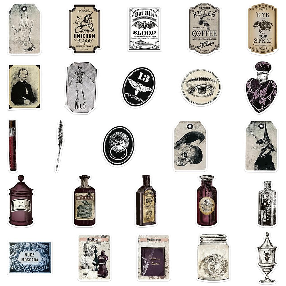 10/30/50pcs Vintage Potion Bottle Apothecary Label Stickers Cool Cartoon Decals Decoration Skateboard Notebook Phone Sticker Toy