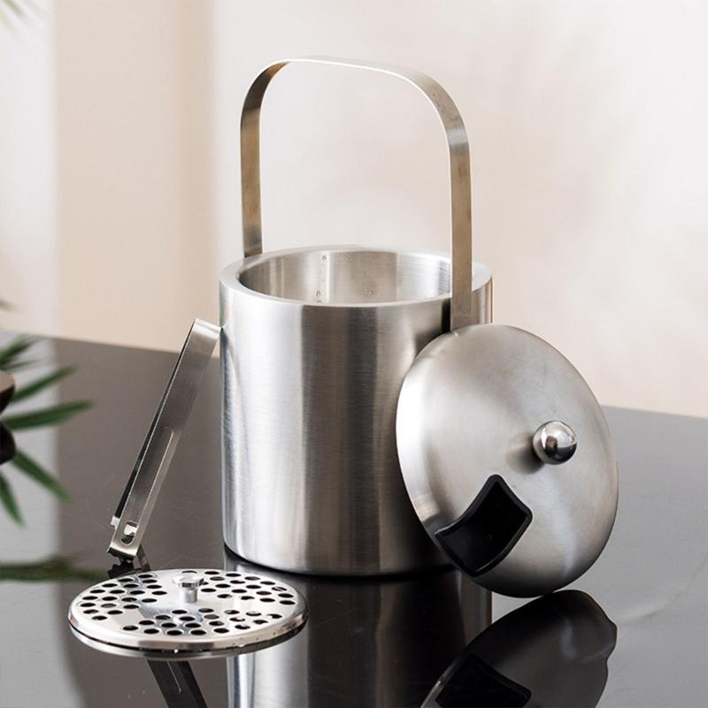 

Double Wall Ice Bucket With Tongs Practical Ice Bucket With Lid&Handle Utensils 1300ml Insulated Ice Bucket Dropshipping