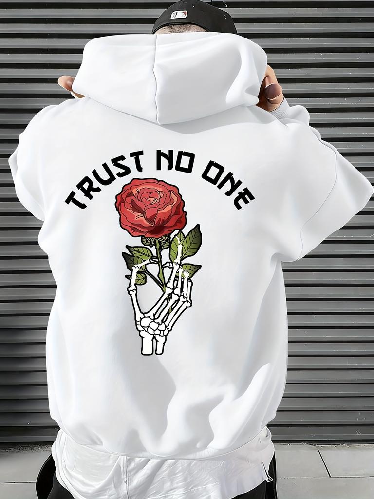 Herren lässiges Fleece-Sweatshirt für Herbst und Winter, mit Rosenaufdruck, ein modisches und trendiges Kapuzensweatshirt.
