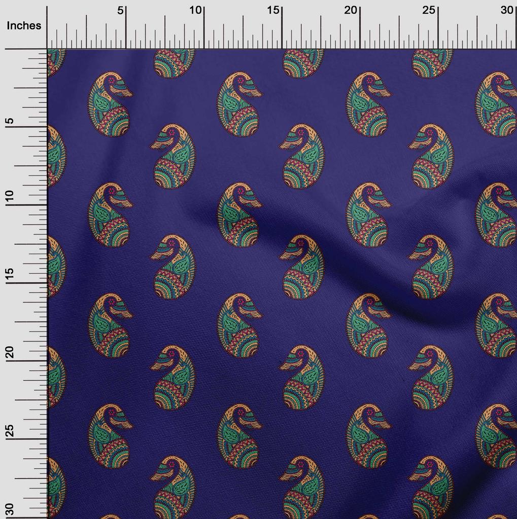 oneOone Cotton Flex Fabric Paisley Block Printed Craft Fabric BTY 40 Inch