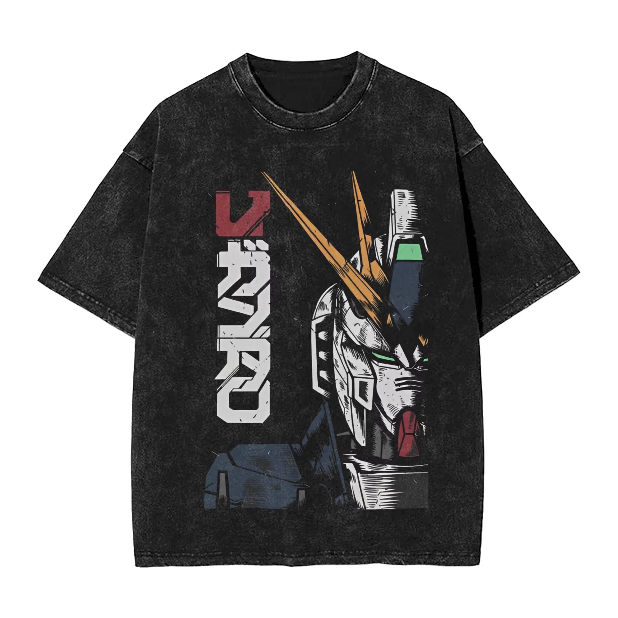 

Харадзюку Выстиранные Рубашки MOBILE SUIT GUNDAMs Манга Аниме Мерч Ретро Футболка Оверсайз Уличная Одежда Хлопковая Футболка S
