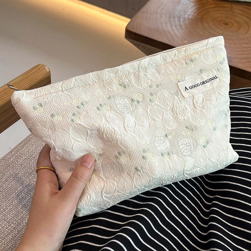 

Makeup Bag Double Canvas Zipper Cosmetics Storage Bag Travel Toiletry Bag Commuter Liner Bag Coin Purse бежевый