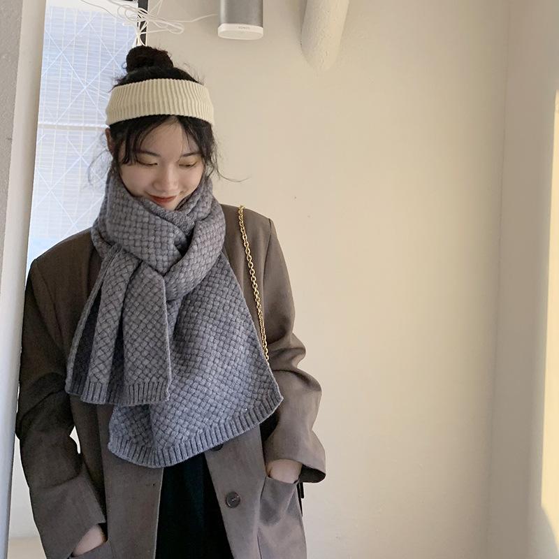 

Thickened and lengthened versatile student girl knitted wool scarf couple style autumn and winter warm scarf men 175*35CM