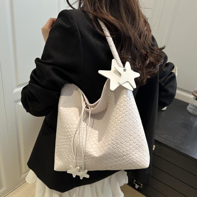 Casual Women Textured Tote Bag with Star Accents, Roomy Drawstring Shoulder Purse for Everyday Large Capacity Commuter Tote Bag
