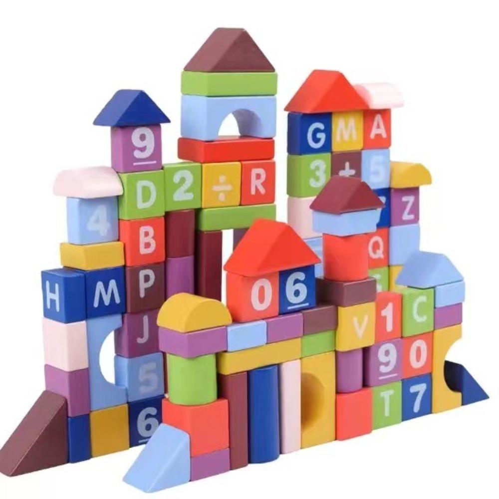 

Children wooden scene city street scene cartoon colorful characters animals large particles building block stacking toy