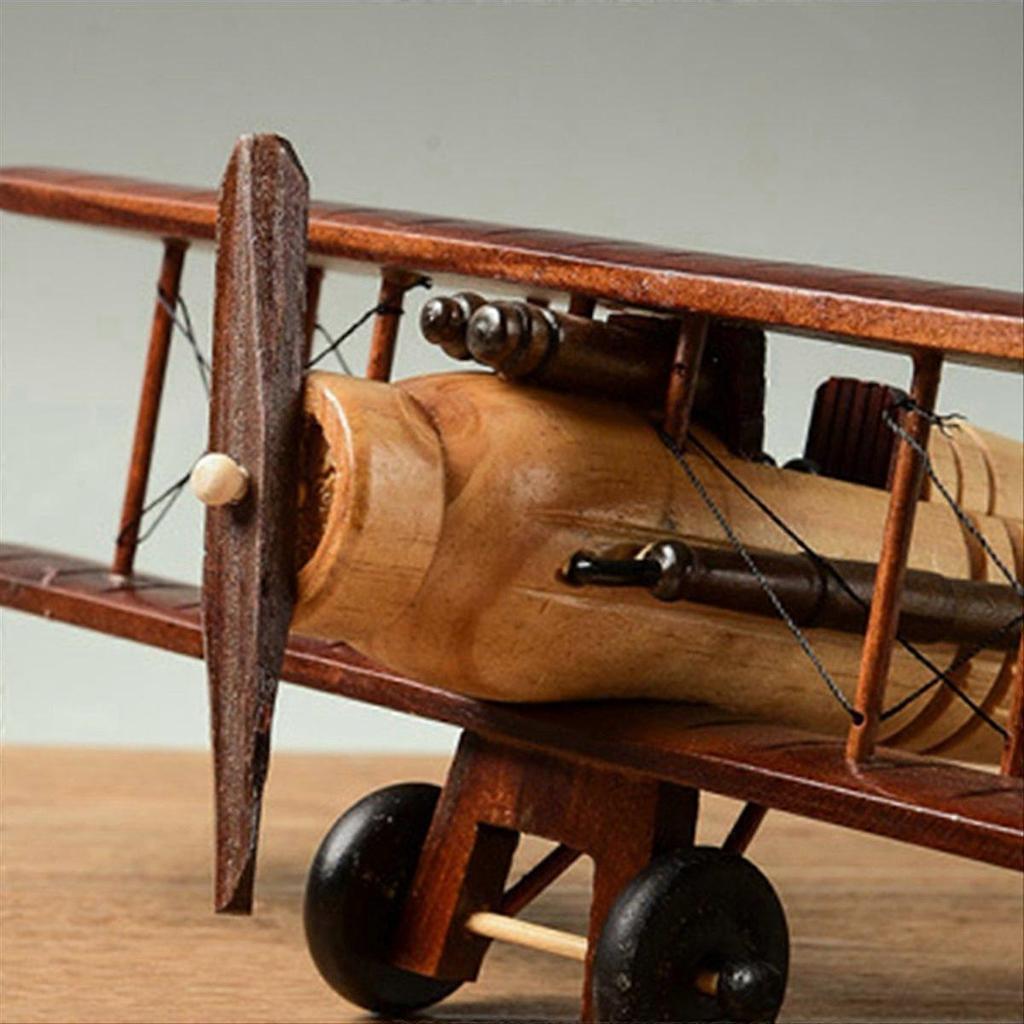 Artizanat Avioane Retro Model Avion din Lemn, Model Biplan Vintage Decorațiune Birou Recuzită Foto