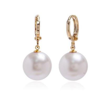 E477 12mm White Pearl Austrian Gold One-Touch Earrings