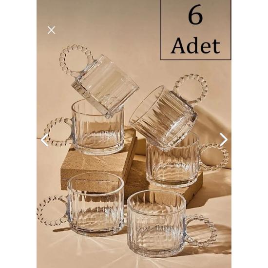 

6 Pieces Glass Beaded Handle Cup Mug Tea Coffee Soft Drink Glass 250ml