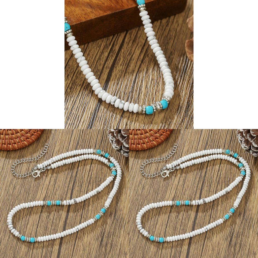 Bohemian Natural Artificial White Turquoise Necklace With Handmade Geometric Pendant For Women And Men