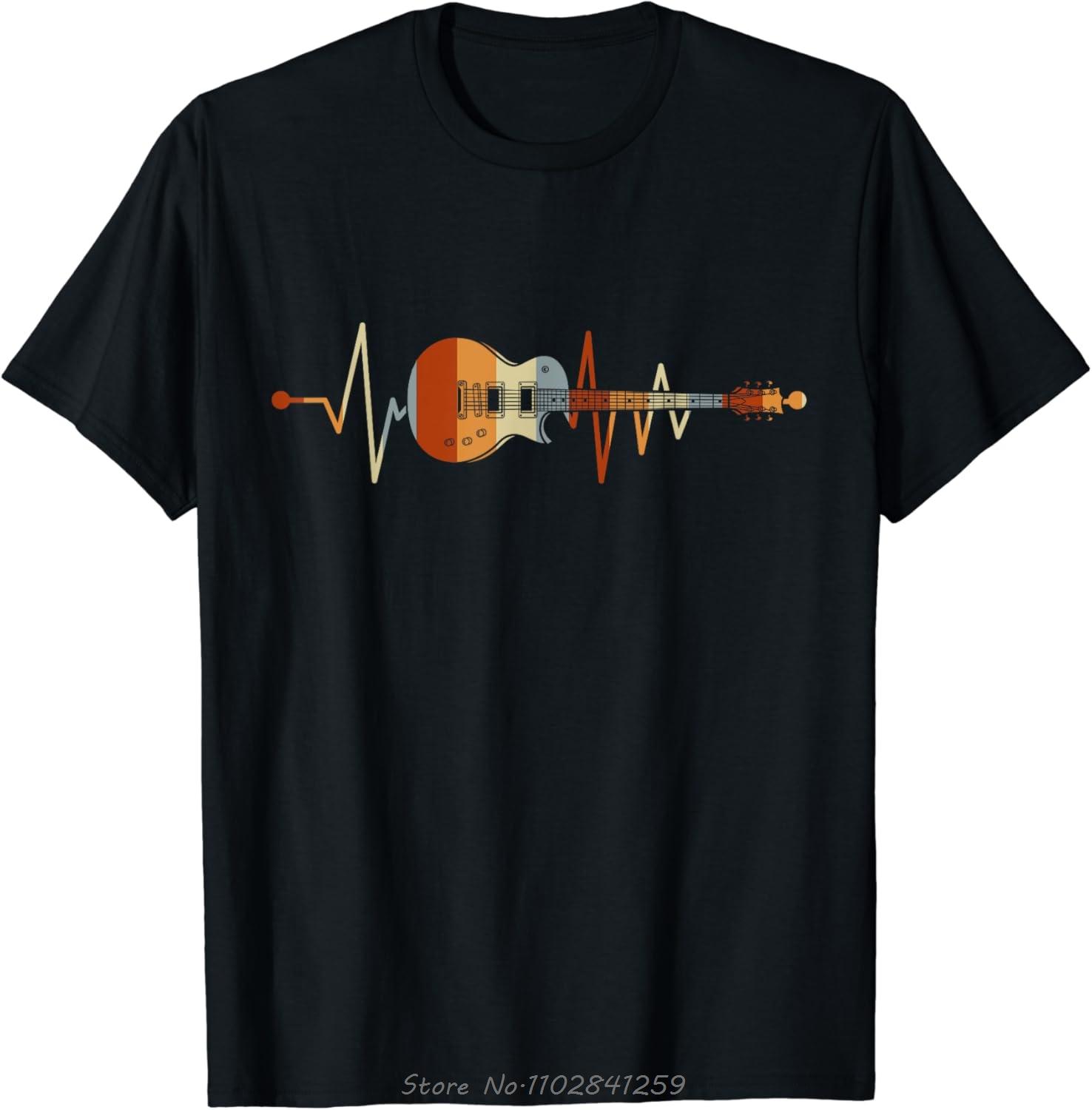 ZheXiong TEE Retro Vintage Hartslag Gitaar T-shirt Muziekliefhebbers Cadeaus Op Maat Gedrukt Grafisch T-shirt Mannen Kleding Zomer Katoenen T-shirt 4XL