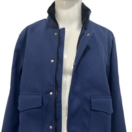 Autumn Winter Men Jacket Plush Stitching Lapel Long Sleeve Single-Breasted Jacket Coat with Flap Pockets Solid Color Woolen Outwear