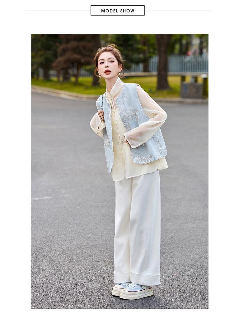 2025 Spring Women's Reversible Embroidered Ramie Vest in Chinese National Style (CY8121)