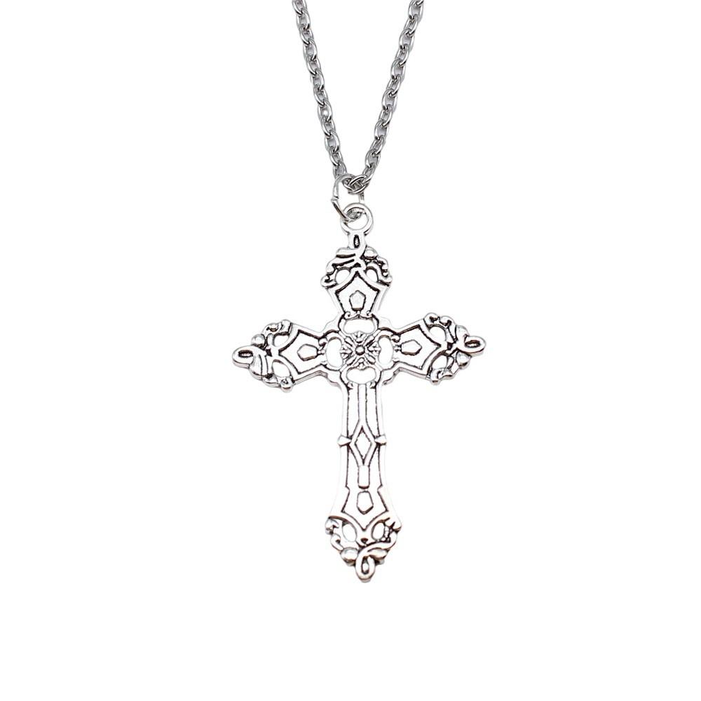 Ornate Cross Pendant Necklace Gothic Religious Christian Statement Jewelry 45cm or 70cm Long Chain