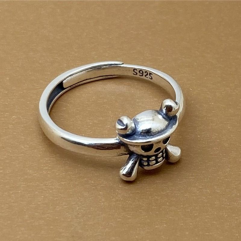 BOCAI New S925 Silver Skull Ring for Men and Women Retro Fine Silver Jewelry Hip-Hop Punk Cartoon Little Pirate