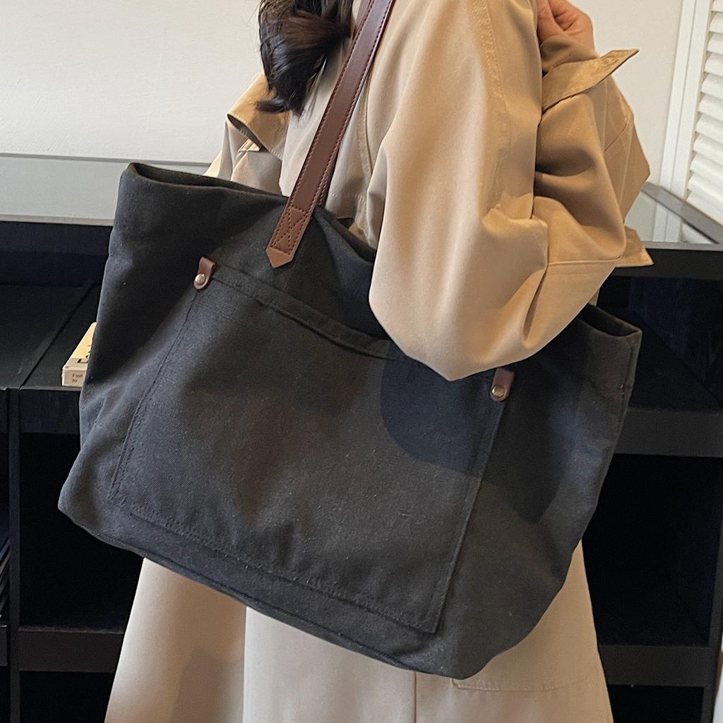 Large Capacity Canvas Tote Bag New Simple Casual Versatile Shoulder Bag College Students Class Commuting Armpit Bag Women