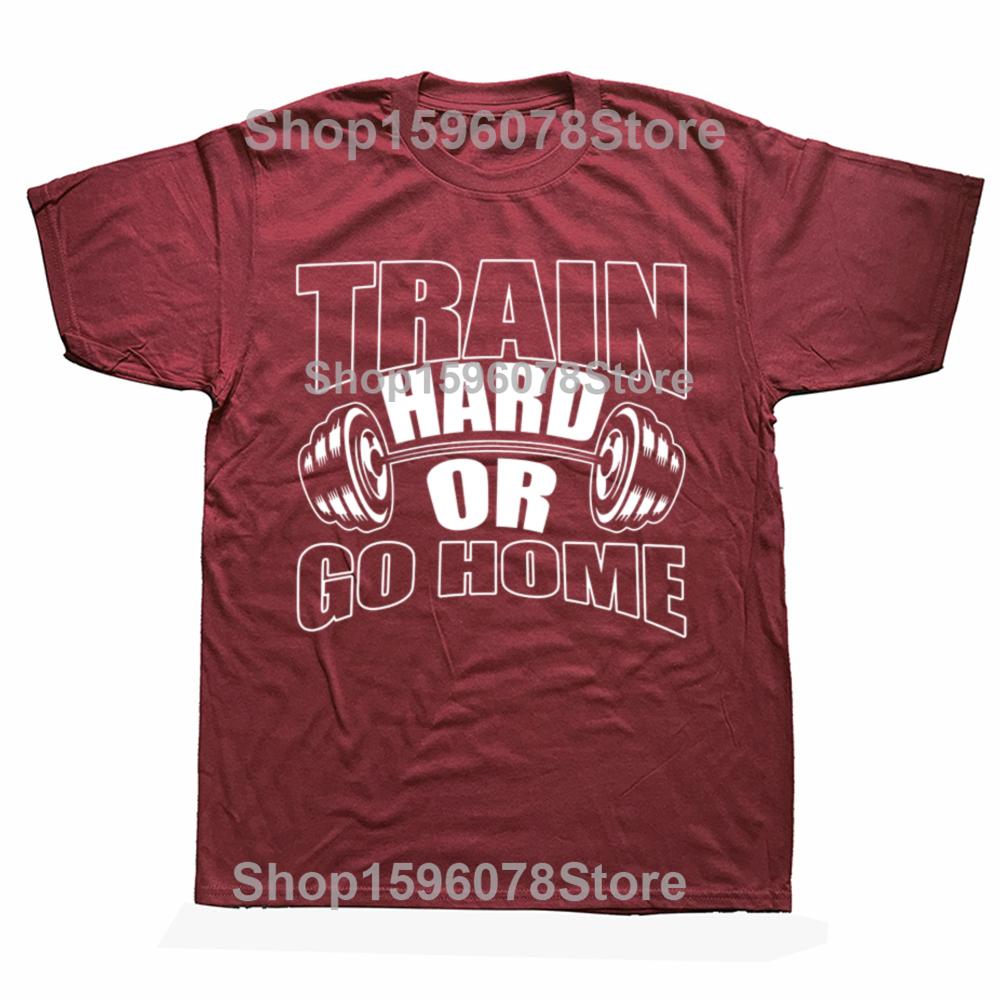 Rolig Träna Hårt Eller Gå Hem Gyms Träningsbomulls-T-shirts Herr Dammode Casual T-shirt Lös Oversized Streetwear T-shirt
