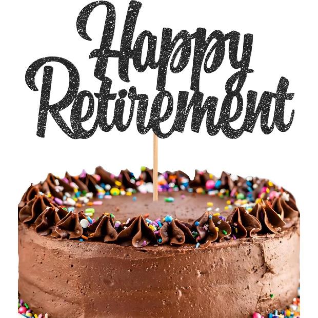 Happy Retirement Cake Topper - Glitter Rose Gold Retirement Party Cake Decorations, Picks for Retired Cake Smash Decor, Happy Retirement Sign Cake чёрный