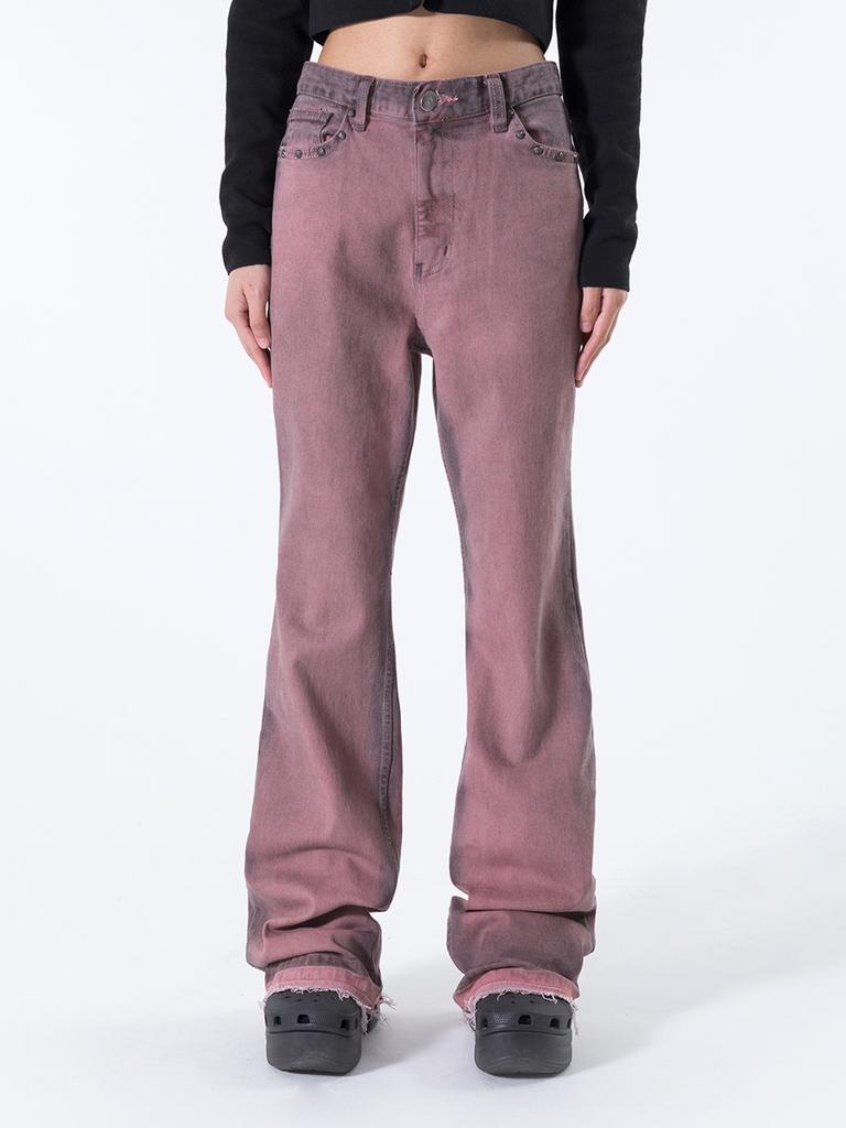 Yiiel Rivet Logo Boots Cut Pants Pink
