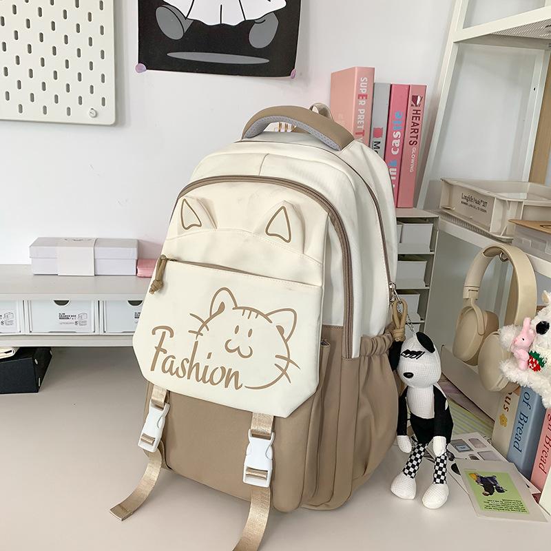 Korean Cute Cartoon Cat Women's Backpack Junior High School Students Schoolbag Large Capacity Multi-compartment Storage Waterproof Travel Backpack
