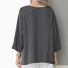 Solid Color Loose Cotton Linen Tops Women Casual V-neck 3/4 Sleeve Blouse