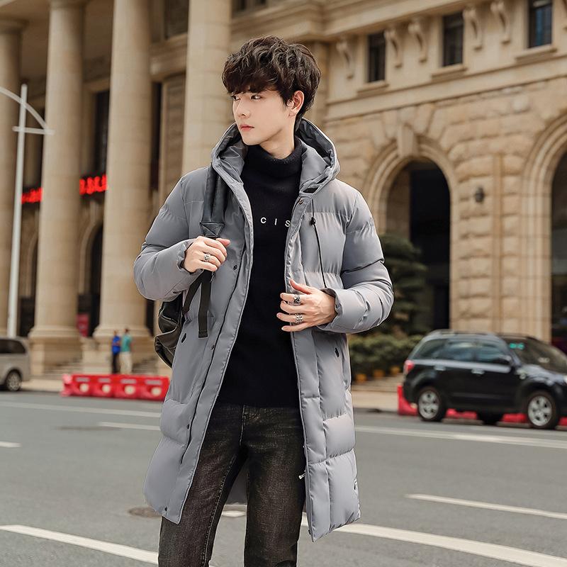 Winter new cotton-padded clothes men's medium and long feather cotton-padded clothes, warm and thickened hooded large-size cotton-padded jackets