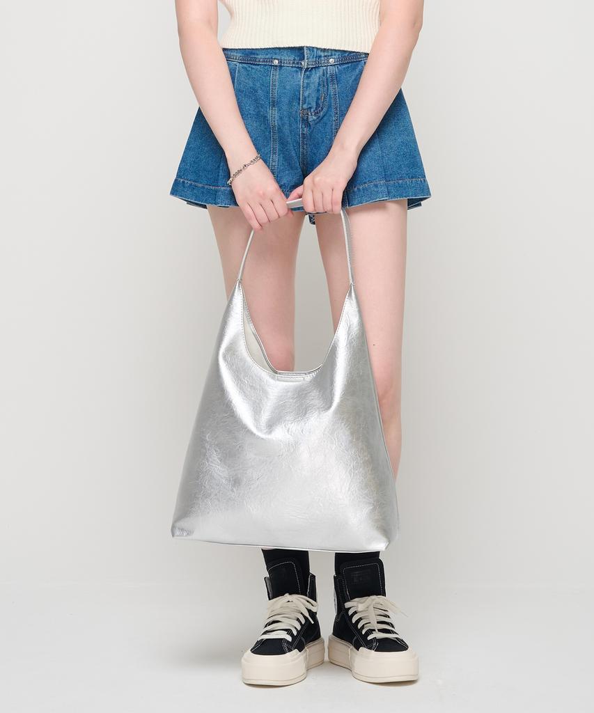 Roidesrois Leather Shoulder Hobo Bag (Silver)